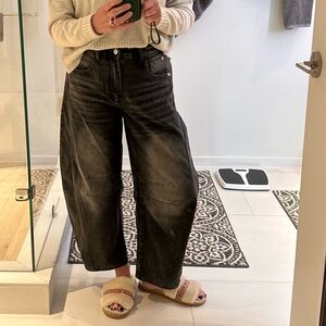 Mid Rise Barrel Jeans, Wide Leg Mid Waist Cropped DenimBaggy Boyfriend  M (4-6)